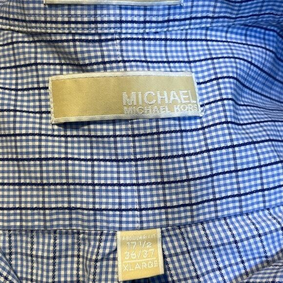 Michael Kors XL Blue Plaid Dress Shirt Men’s Button-Up Long Sleeve - Picture 3 of 10